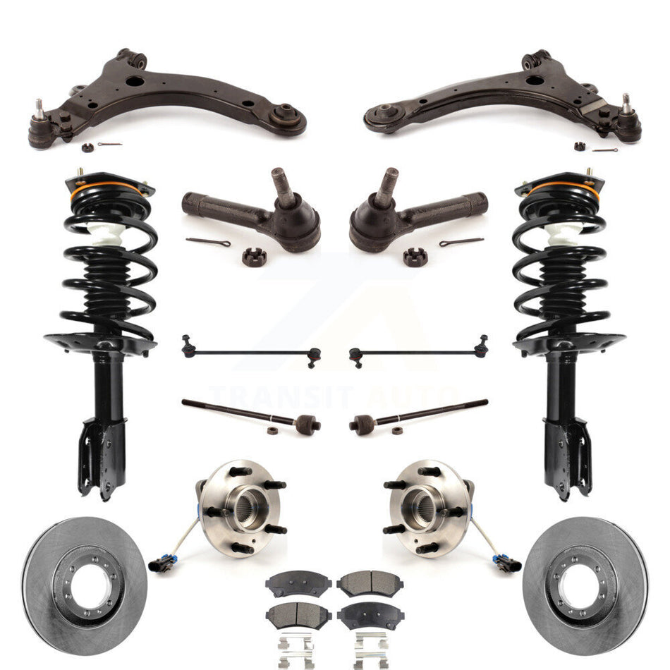 Front Disc Rotors Brake Pads Hub Bearings Assembly Control Arms Tie Rod End Shock Suspension Link Kit (15Pc) For 2005 Pontiac Montana Base with FWD 4-Wheel ABS KM-100088