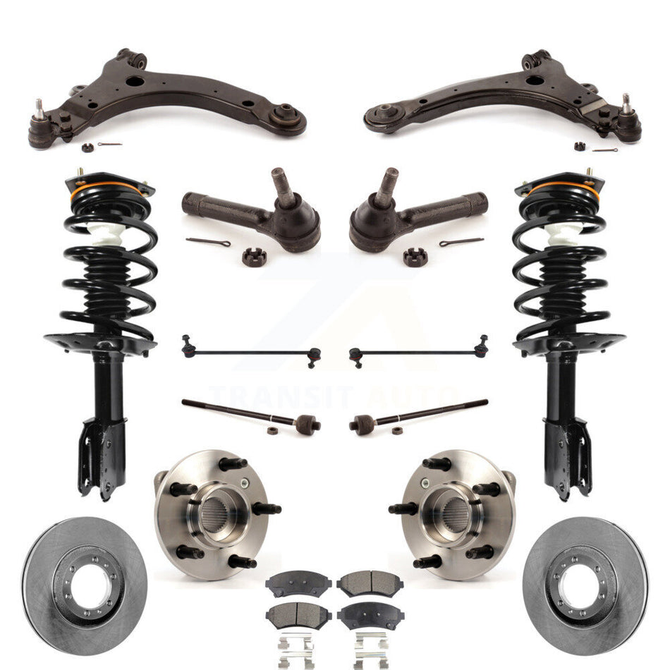 Front Disc Rotors Brake Pads Hub Bearings Assembly Control Arms Tie Rod End Shock Suspension Link Kit (15Pc) For 2005 Pontiac Montana Base with FWD Non-ABS KM-100089