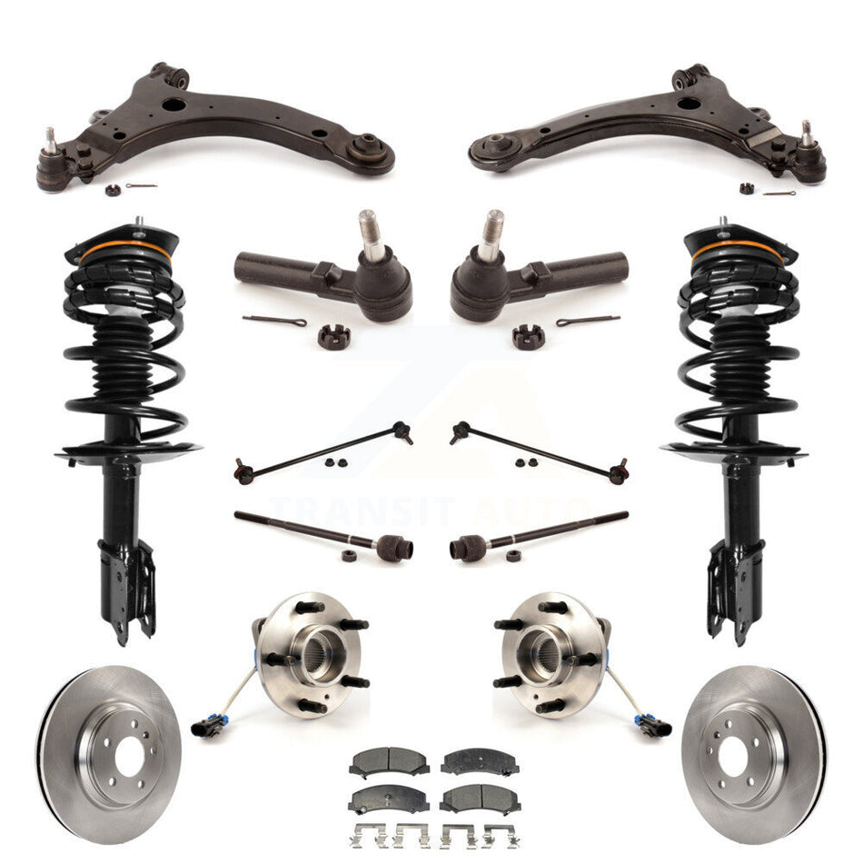 Front Disc Rotors Brake Pads Hub Bearings Control Arms Tie Rod Shock Assembly Suspension Link Kit (15Pc) For Buick LaCrosse Allure Excludes 17" 18" Wheels Police Taxi Models KM-100090