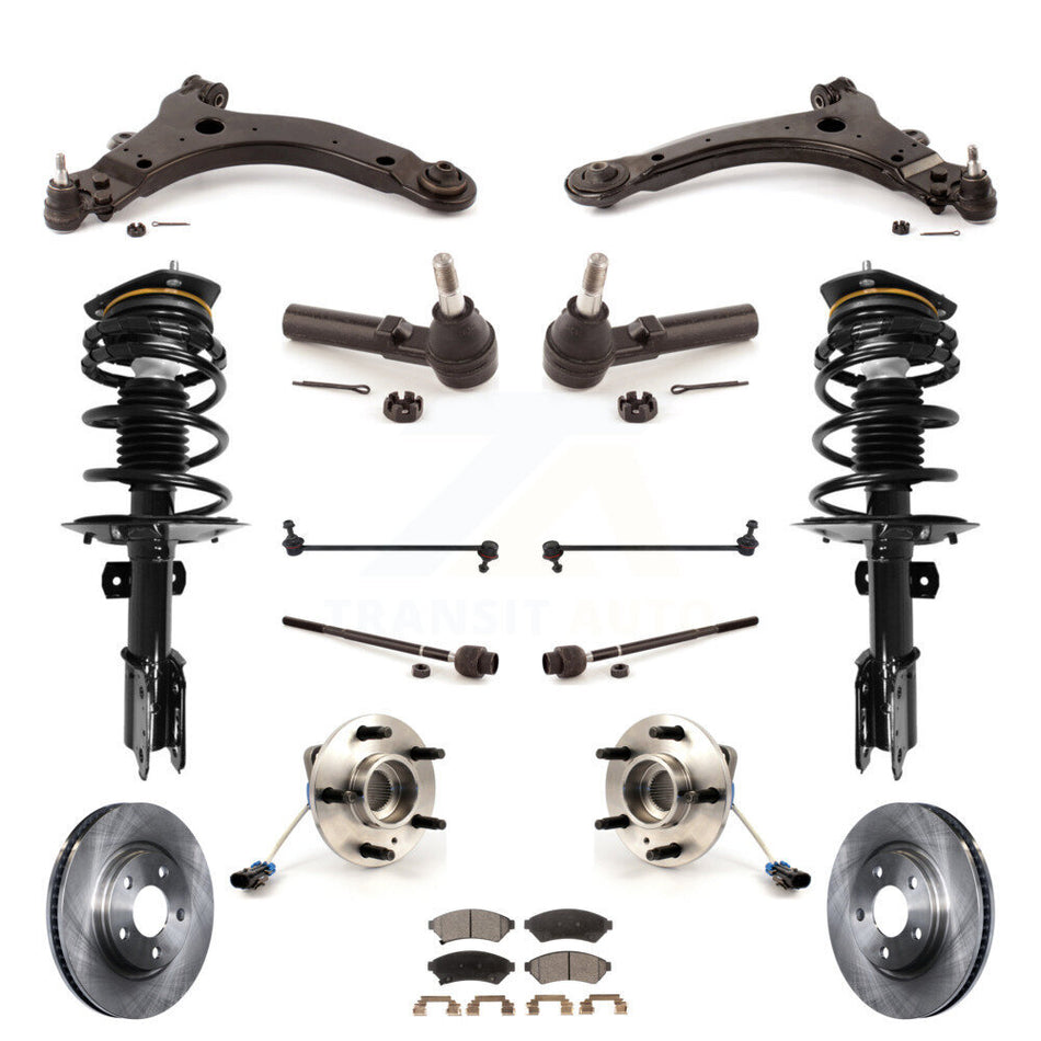Front Disc Rotors Brake Pads Hub Bearings Assembly Control Arms Tie Rod End Shock Suspension Link Kit (15Pc) For Pontiac Grand Prix 3.8L with 4-Wheel ABS KM-100091