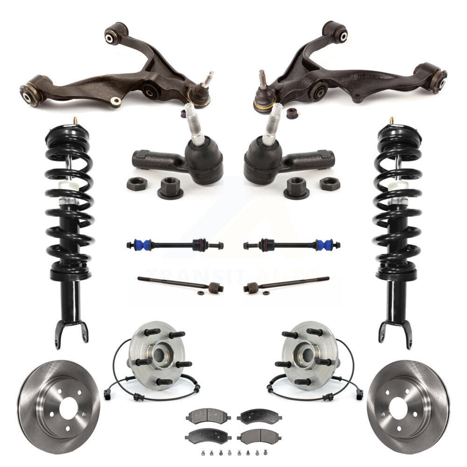 Front Disc Rotors Brake Pads Bearings Arms Shock Assembly Suspension Kit (15Pc) For Ram 1500 Dodge Excludes Rear Wheel Drive TRX Models With Air Ride/Lift 4WD KM-100094