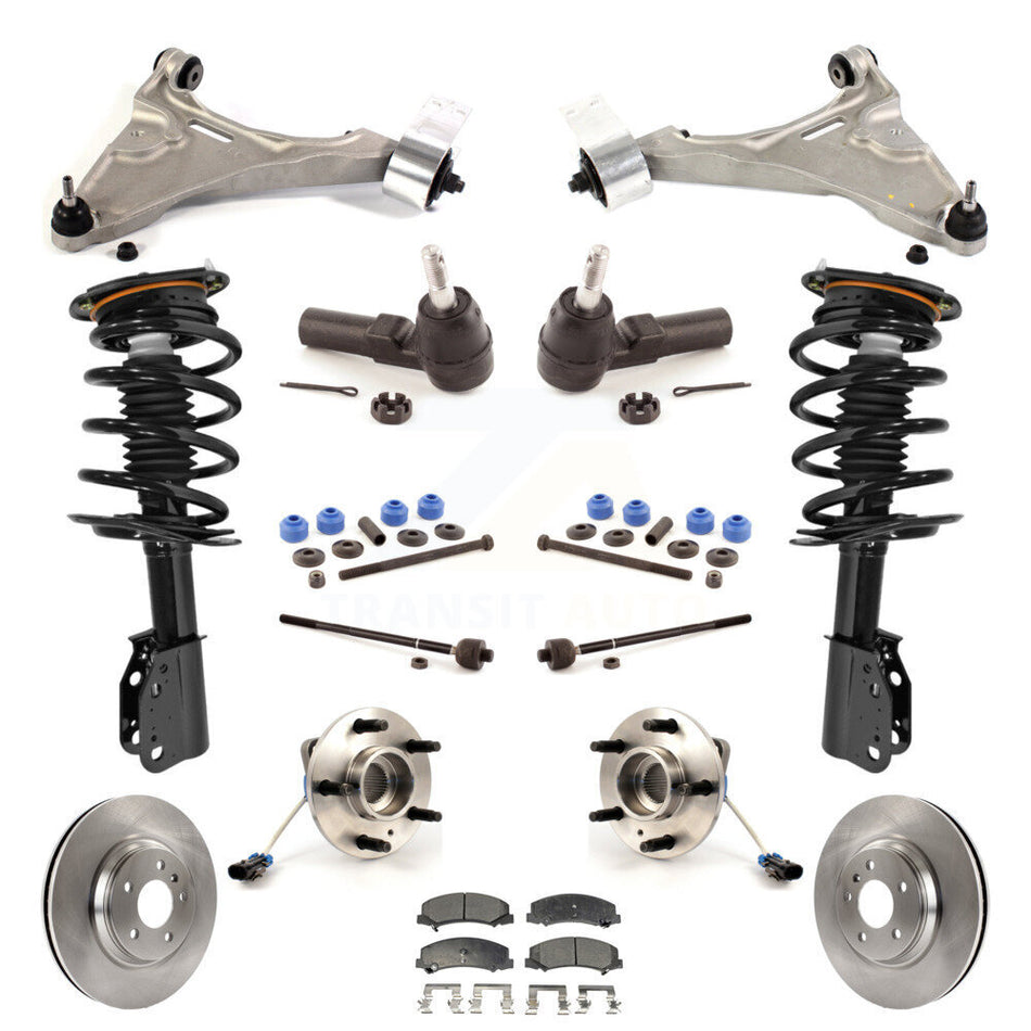 Front Disc Rotors Brake Pads Hub Bearings Control Arms Tie Rod End Shock Assembly Suspension Link Kit (15Pc) For 2006-2011 Buick Lucerne 4.6L Excludes Magnetic Ride KM-100096