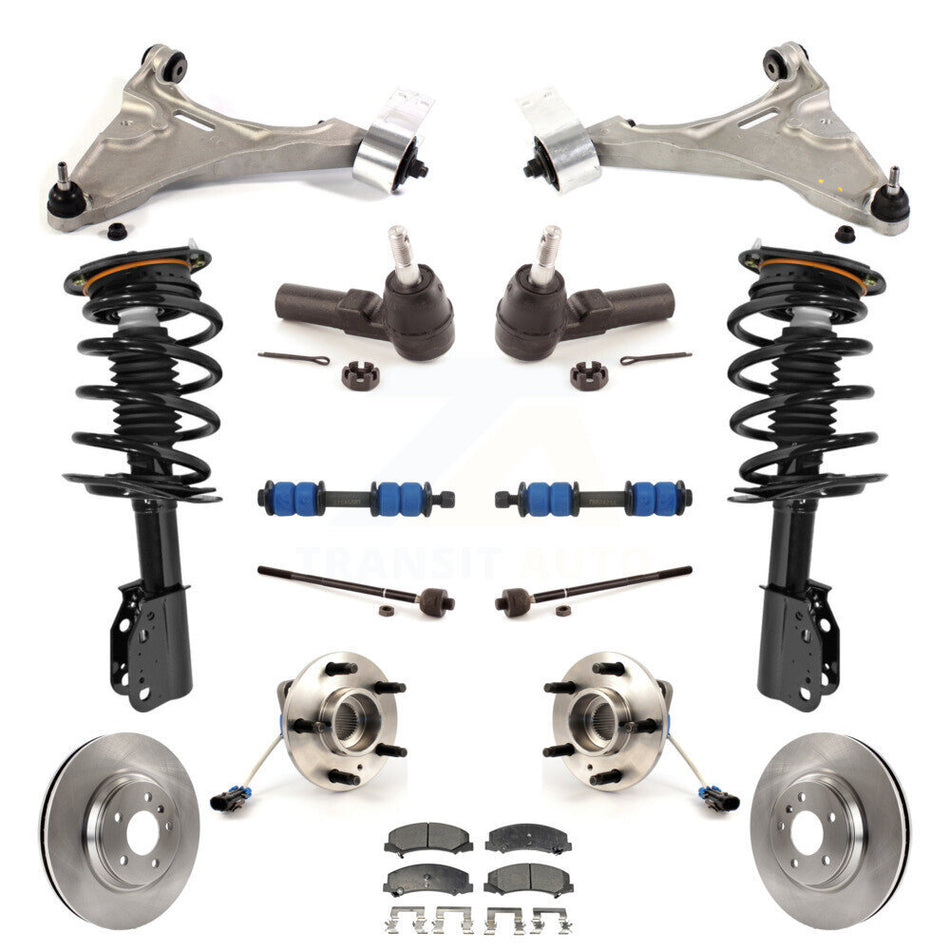 Front Disc Rotors Brake Pads Hub Bearings Control Arms Tie Rod End Shock Assembly Suspension Link Kit (15Pc) For 2006-2011 Buick Lucerne 4.6L Excludes Magnetic Ride KM-100096