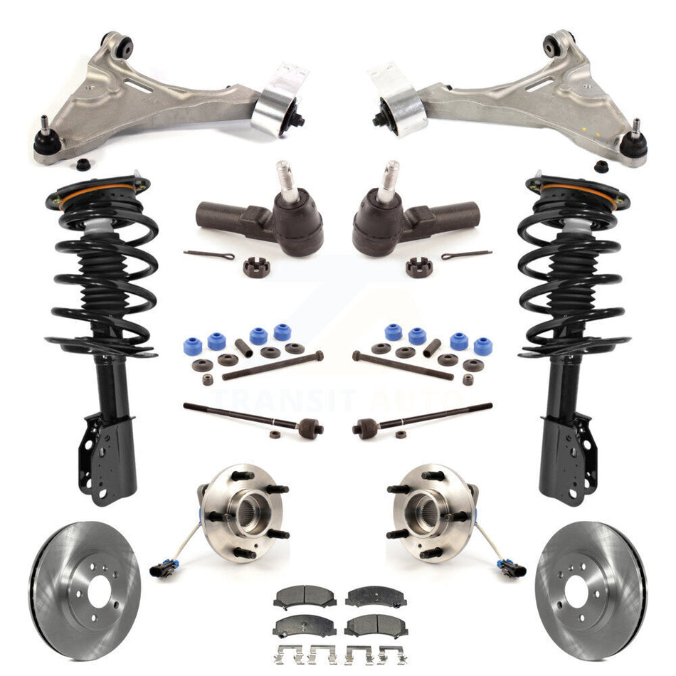 Front Disc Rotors Brake Pads Hub Bearings Assembly Control Arms Tie Rod End Shock Suspension Link Kit (15Pc) For Buick Lucerne Excludes Magnetic Ride KM-100097