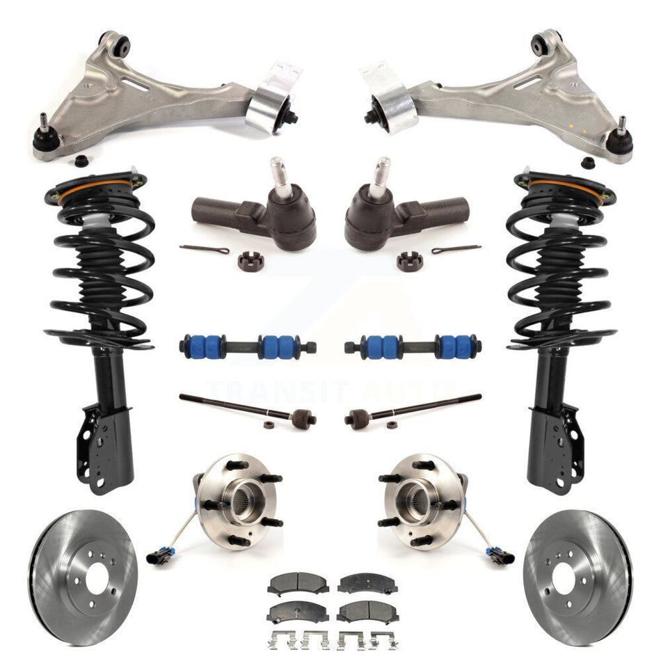 Front Disc Rotors Brake Pads Hub Bearings Assembly Control Arms Tie Rod End Shock Suspension Link Kit (15Pc) For Buick Lucerne Excludes Magnetic Ride KM-100097