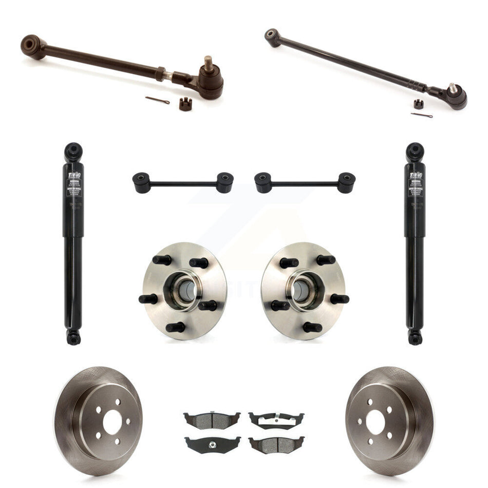 Rear Disc Rotors Brake Pads Hub Bearings Assembly Control Arms Tie Rod End Shock Suspension Link Kit (11Pc) For 2003-2006 Chrysler PT Cruiser Turbocharged KM-100127