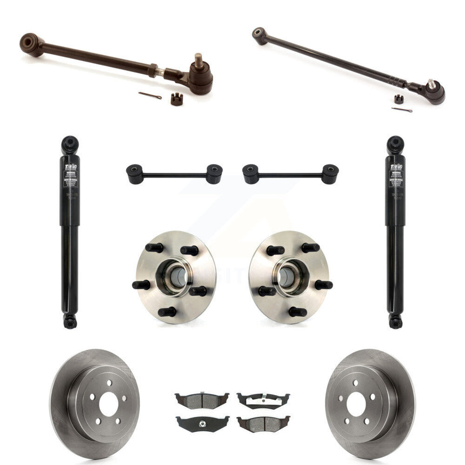 Rear Disc Rotors Brake Pads Hub Bearings Assembly Control Arms Tie Rod End Shock Suspension Link Kit (11Pc) For 2008-2010 Chrysler PT Cruiser KM-100129