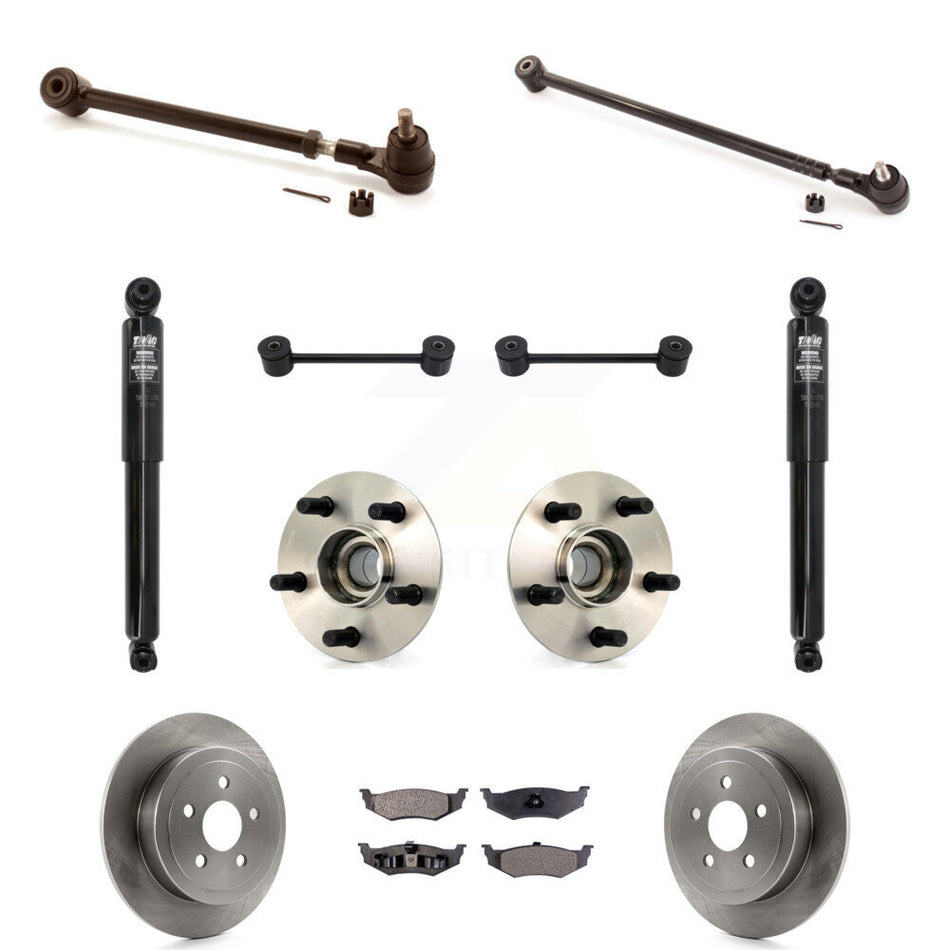Rear Disc Rotors Brake Pads Hub Bearings Assembly Control Arms Tie Rod End Shock Suspension Link Kit (11Pc) For 2008-2010 Chrysler PT Cruiser KM-100151