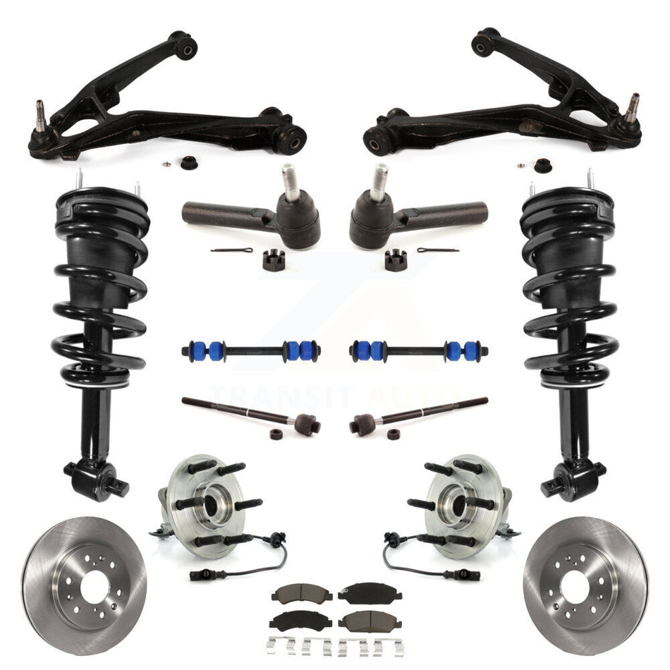Front Disc Rotor Brake Pad Bearing Arm Suspension Kit (15Pc) For GMC Sierra 1500 Chevrolet KM-100165