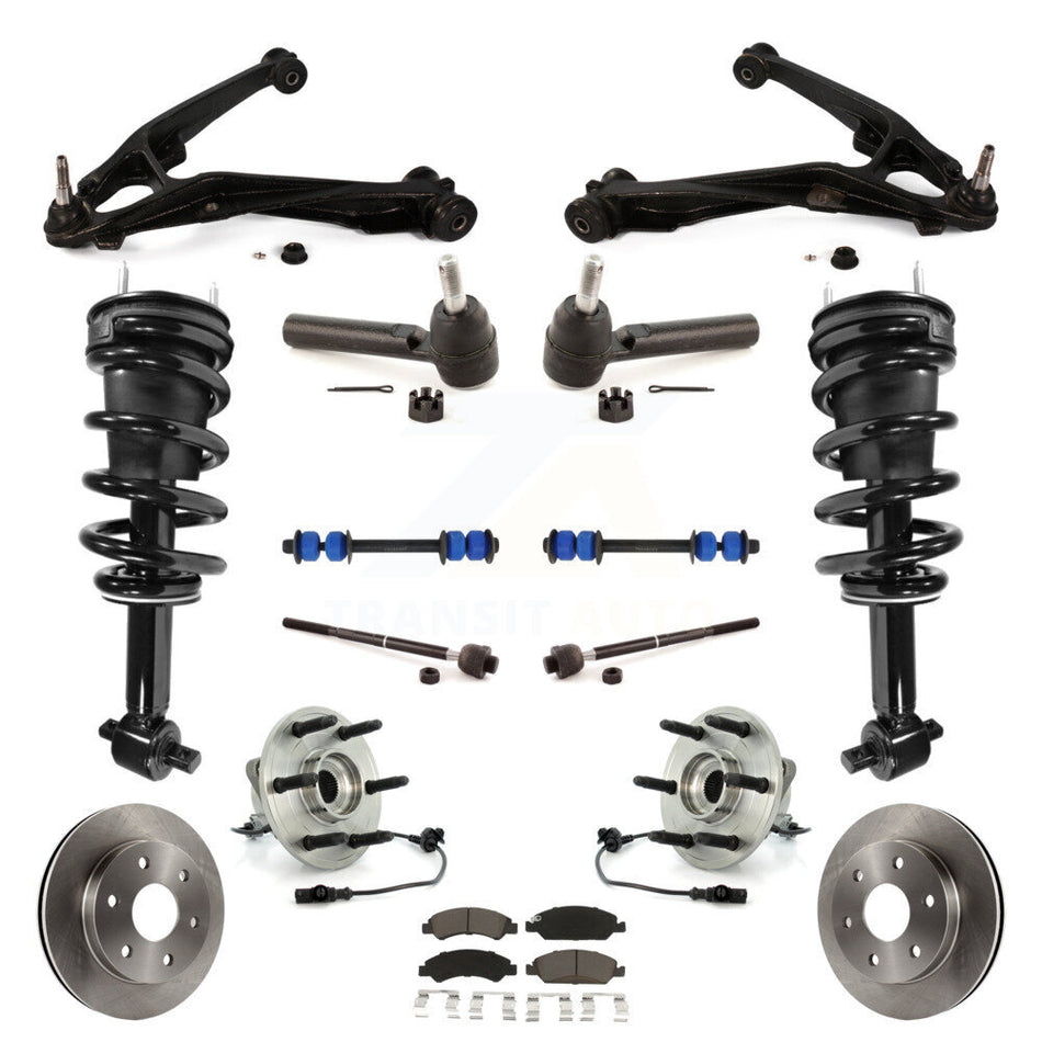 Front Disc Rotors Brake Pads Bearings Arms Shock Suspension Kit (15Pc) For GMC Sierra 1500 KM-100185