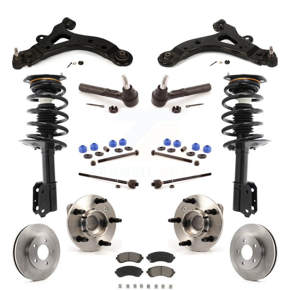 Front Disc Rotors Brake Pads Hub Bearings Assembly Control Arms Tie Rod End Shock Suspension Link Kit (15Pc) For Buick Rendezvous Pontiac Aztek KM-100190