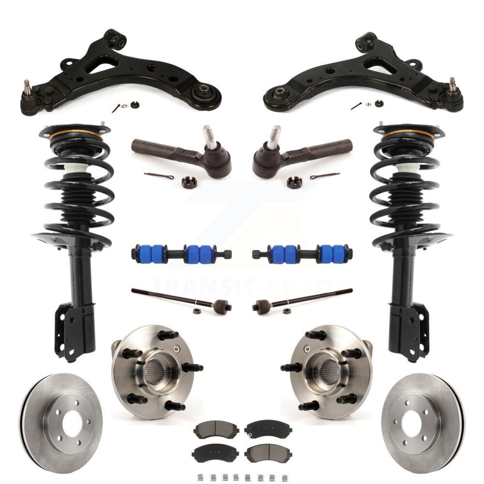 Front Disc Rotors Brake Pads Hub Bearings Assembly Control Arms Tie Rod End Shock Suspension Link Kit (15Pc) For Buick Rendezvous Pontiac Aztek KM-100190