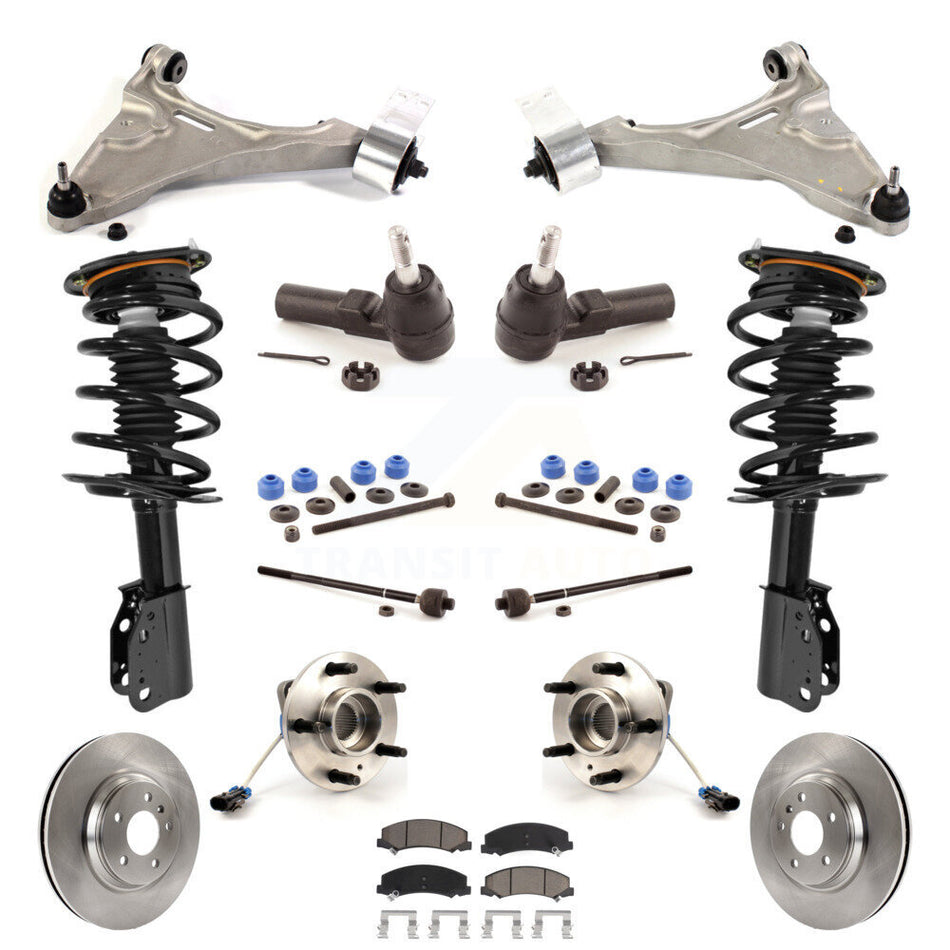 Front Disc Rotors Brake Pads Hub Bearings Control Arms Tie Rod End Shock Assembly Suspension Link Kit (15Pc) For 2006-2011 Buick Lucerne 4.6L Excludes Magnetic Ride KM-100200
