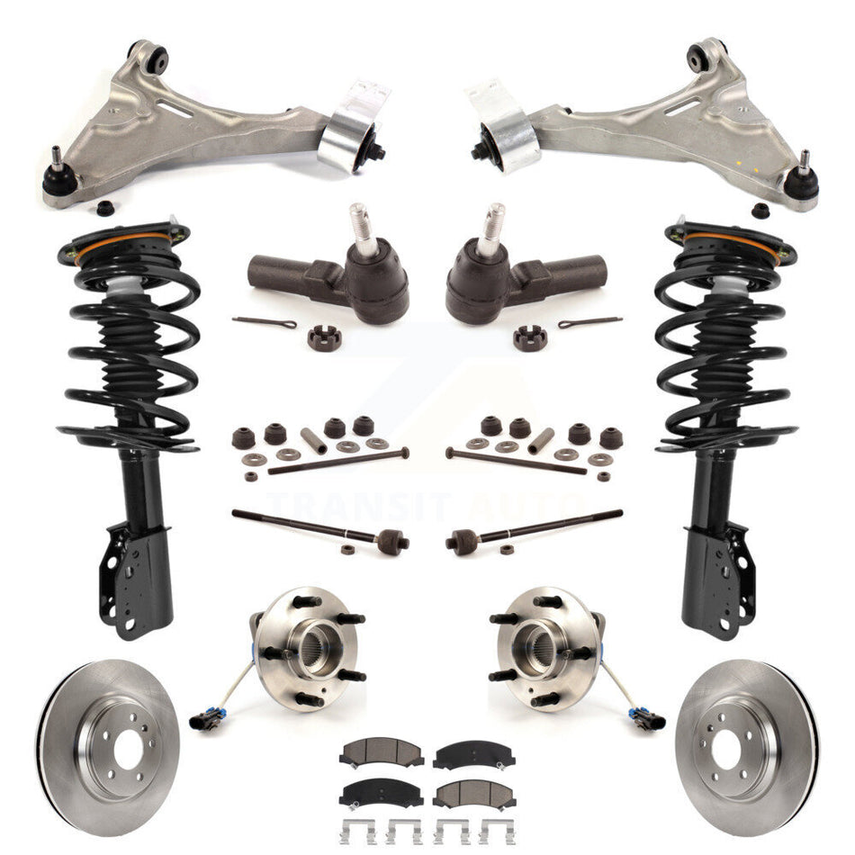 Front Disc Rotors Brake Pads Hub Bearings Control Arms Tie Rod End Shock Assembly Suspension Link Kit (15Pc) For 2006-2011 Buick Lucerne 4.6L Excludes Magnetic Ride KM-100201