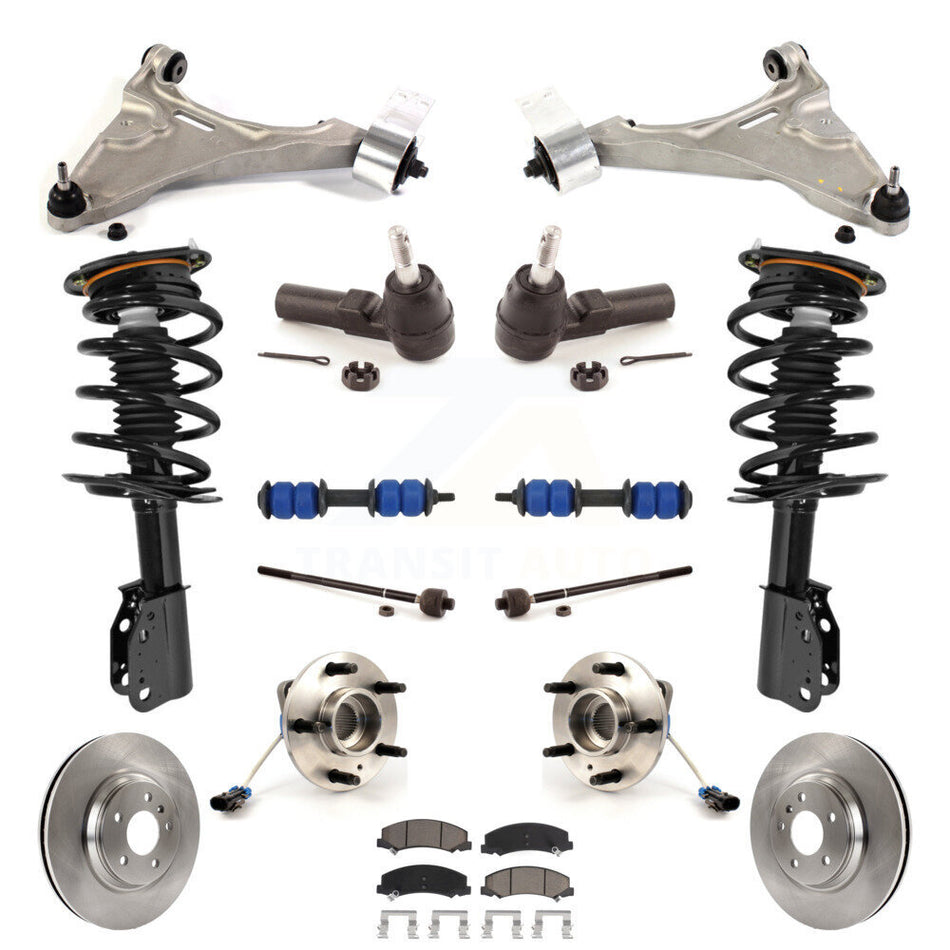 Front Disc Rotors Brake Pads Hub Bearings Control Arms Tie Rod End Shock Assembly Suspension Link Kit (15Pc) For 2006-2011 Buick Lucerne 4.6L Excludes Magnetic Ride KM-100201