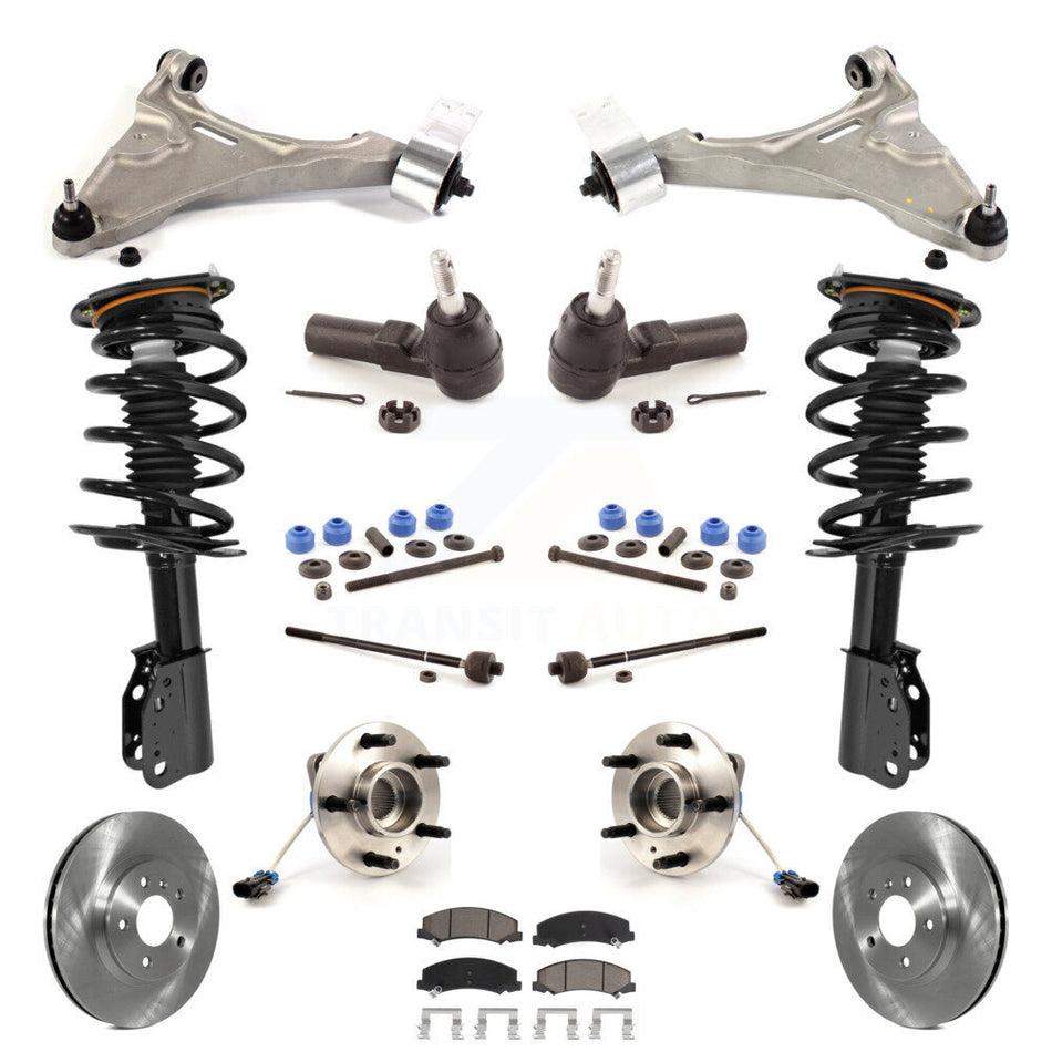 Front Disc Rotors Brake Pads Hub Bearings Assembly Control Arms Tie Rod End Shock Suspension Link Kit (15Pc) For Buick Lucerne Excludes Magnetic Ride KM-100202