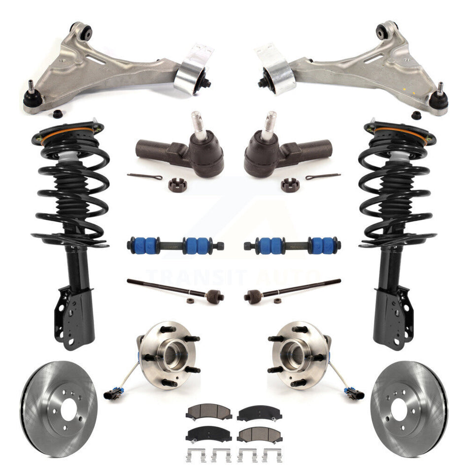 Front Disc Rotors Brake Pads Hub Bearings Assembly Control Arms Tie Rod End Shock Suspension Link Kit (15Pc) For Buick Lucerne Excludes Magnetic Ride KM-100202