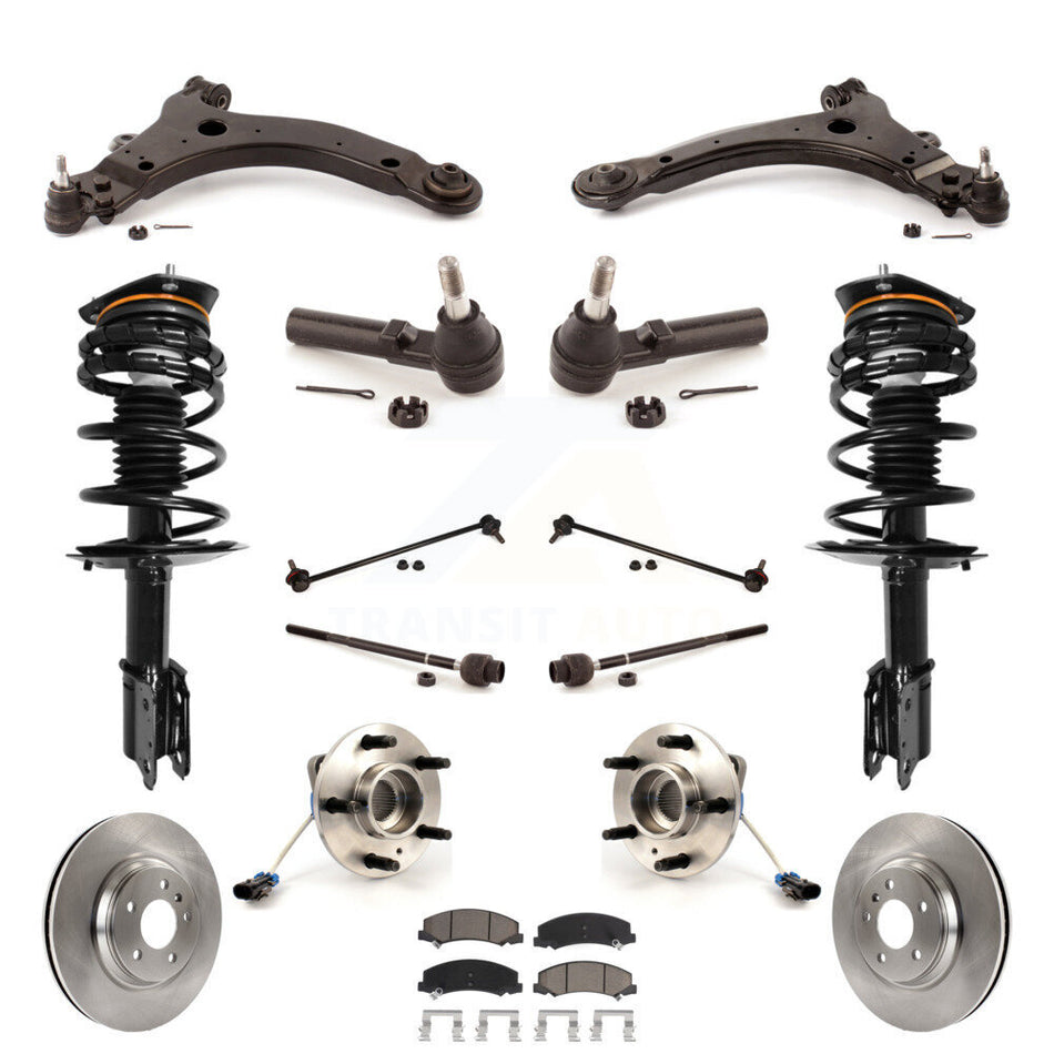 Front Disc Rotors Brake Pads Hub Bearings Control Arms Tie Rod Shock Assembly Suspension Link Kit (15Pc) For Buick LaCrosse Allure Excludes 17" 18" Wheels Police Taxi Models KM-100204
