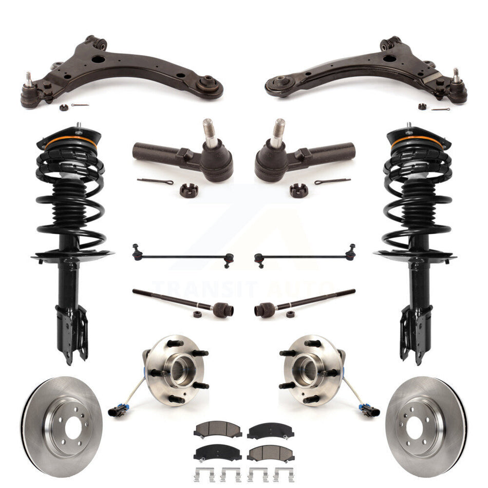 Front Disc Rotors Brake Pads Hub Bearings Control Arms Tie Rod Shock Assembly Suspension Link Kit (15Pc) For Buick LaCrosse Allure Excludes 17" 18" Wheels Police Taxi Models KM-100204