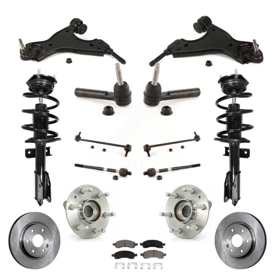 Front Disc Rotors Brake Pads Hub Bearings Control Arms Tie Rod End Shock Assembly Suspension Link Kit (15Pc) For GMC Acadia Chevrolet Traverse Buick Enclave Saturn Outlook KM-100207
