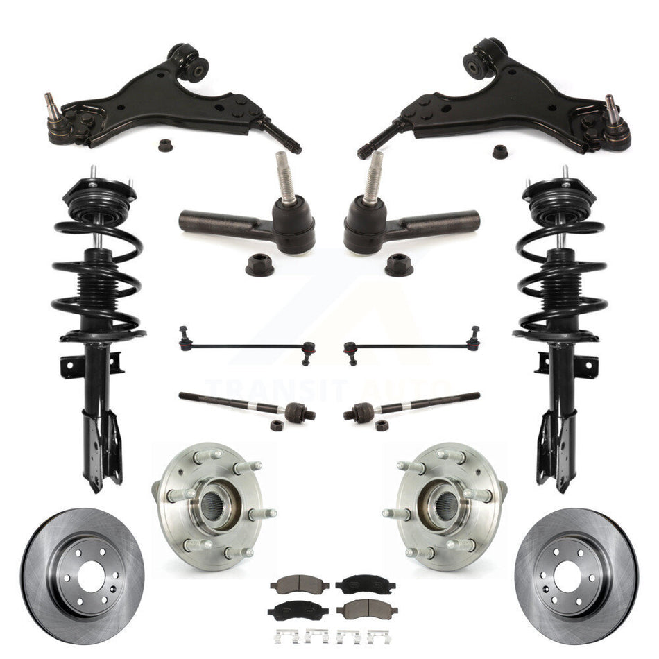 Front Disc Rotors Brake Pads Hub Bearings Control Arms Tie Rod End Shock Assembly Suspension Link Kit (15Pc) For GMC Acadia Chevrolet Traverse Buick Enclave Saturn Outlook KM-100207