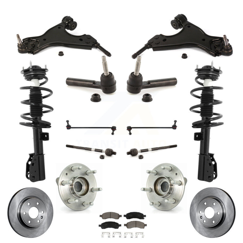 Front Disc Rotors Brake Pads Hub Bearings Assembly Control Arms Tie Rod End Shock Suspension Link Kit (15Pc) For Chevrolet Traverse GMC Acadia Buick Enclave Limited KM-100208