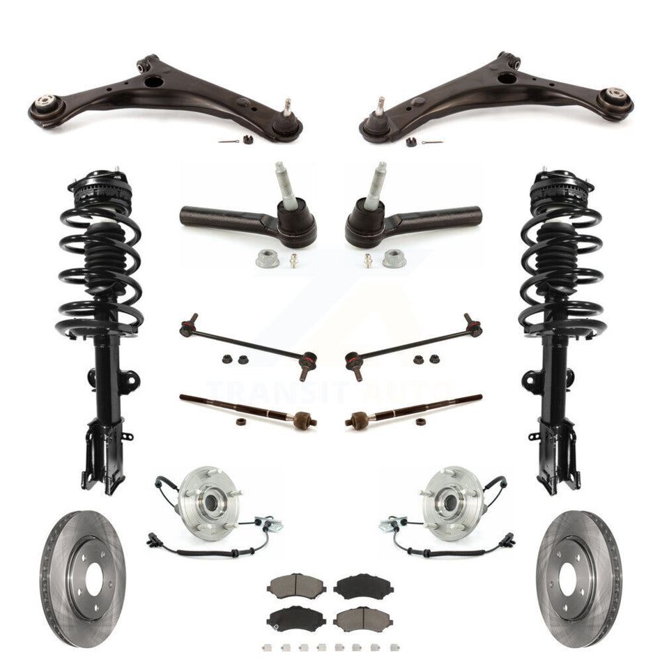 Front Disc Rotors Brake Pad Bearing Shock Assembly Suspension Kit (15Pc) For 2008-2010 Chrysler Town & Country Dodge Grand Caravan EXCLUDES MODELS WITH NIVOMAT REAR SUSPENSION KM-100209