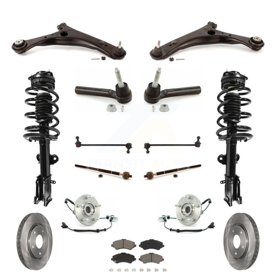 Front Disc Rotors Brake Pad Bearing Shock Assembly Suspension Kit (15Pc) For 2008-2010 Chrysler Town & Country Dodge Grand Caravan EXCLUDES MODELS WITH NIVOMAT REAR SUSPENSION KM-100209