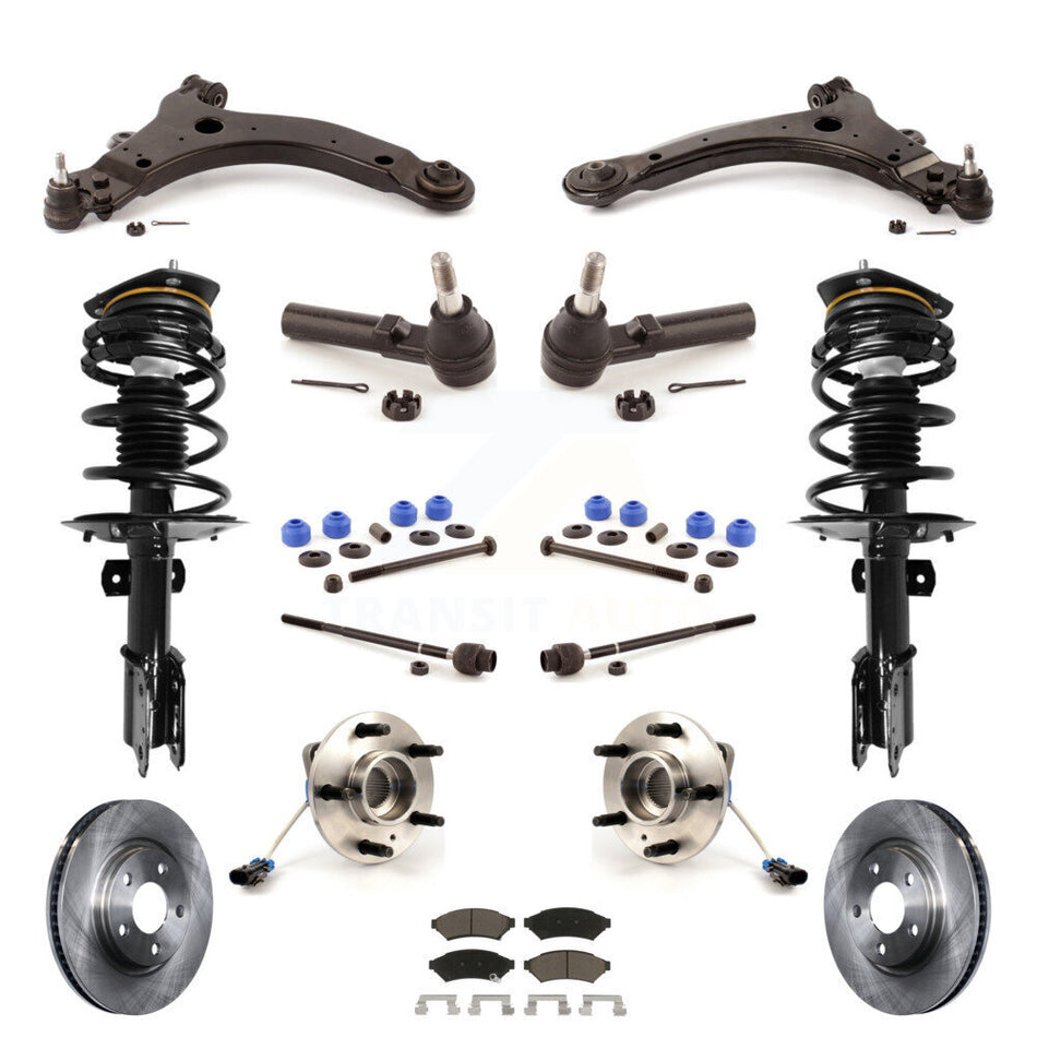Front Disc Rotors Brake Pads Hub Bearings Control Arms Shock Assembly Suspension Link Kit (15Pc) For 2005-2008 Pontiac Grand Prix 3.8L with 4-Wheel ABS With 34mm Diameter Bar KM-100219