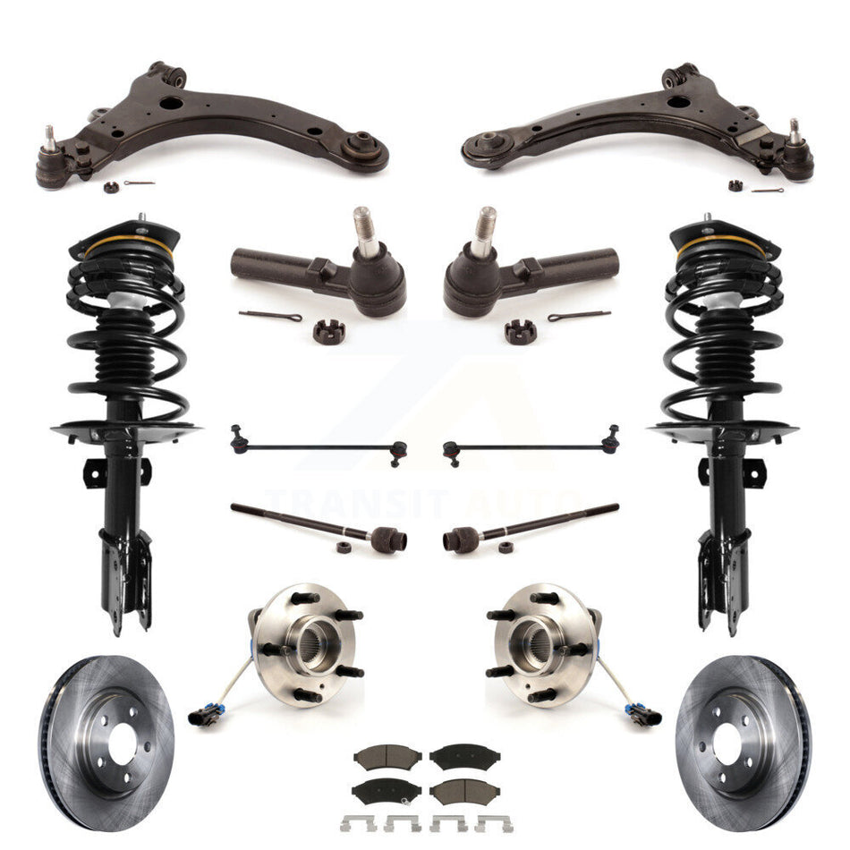 Front Disc Rotors Brake Pads Hub Bearings Assembly Control Arms Tie Rod End Shock Suspension Link Kit (15Pc) For Pontiac Grand Prix 3.8L with 4-Wheel ABS KM-100220