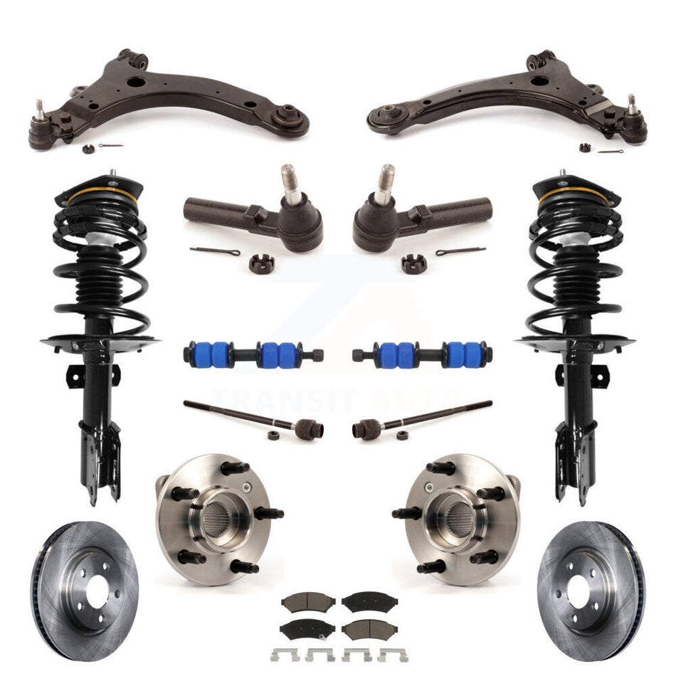 Front Disc Rotors Brake Pads Hub Bearings Control Arms Shock Assembly Suspension Link Kit (15Pc) For 2005-2008 Pontiac Grand Prix 3.8L with Non-ABS With 34mm Diameter Bar KM-100222