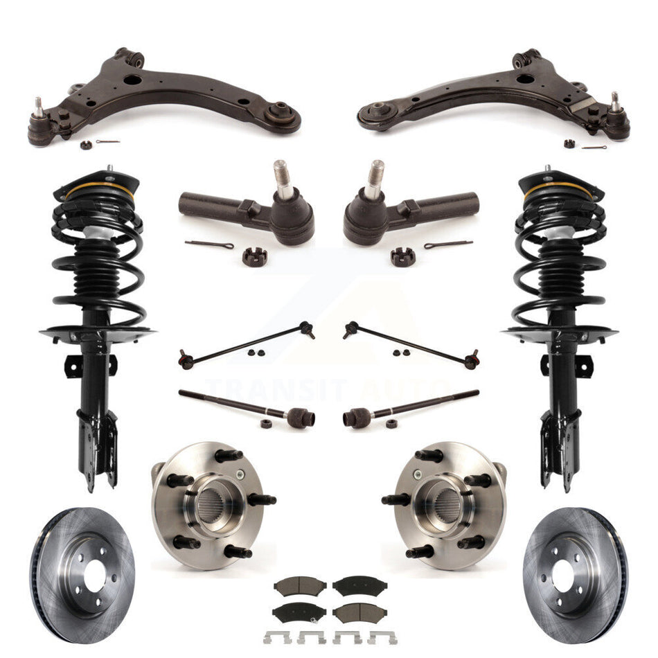 Front Disc Rotors Brake Pads Hub Bearings Assembly Control Arms Tie Rod End Shock Suspension Link Kit (15Pc) For Pontiac Grand Prix 3.8L with Non-ABS KM-100223