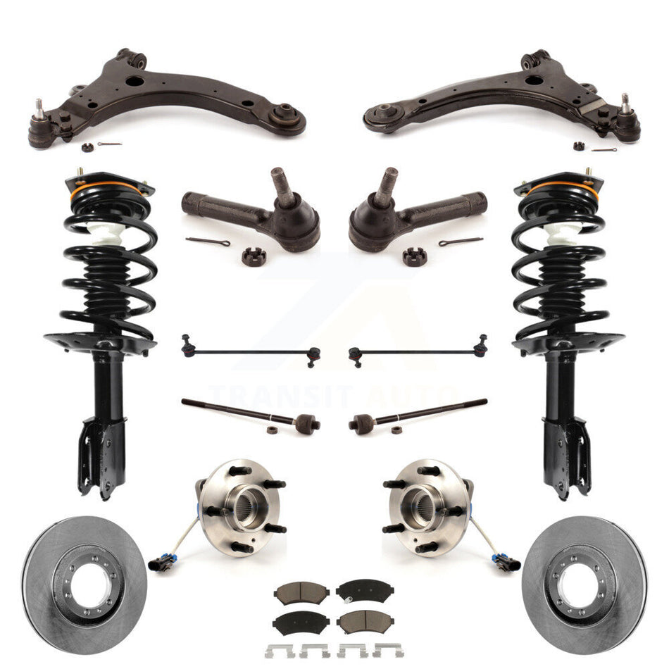 Front Disc Rotors Brake Pads Hub Bearings Assembly Control Arms Tie Rod End Shock Suspension Link Kit (15Pc) For 2005 Pontiac Montana Base with FWD 4-Wheel ABS KM-100228