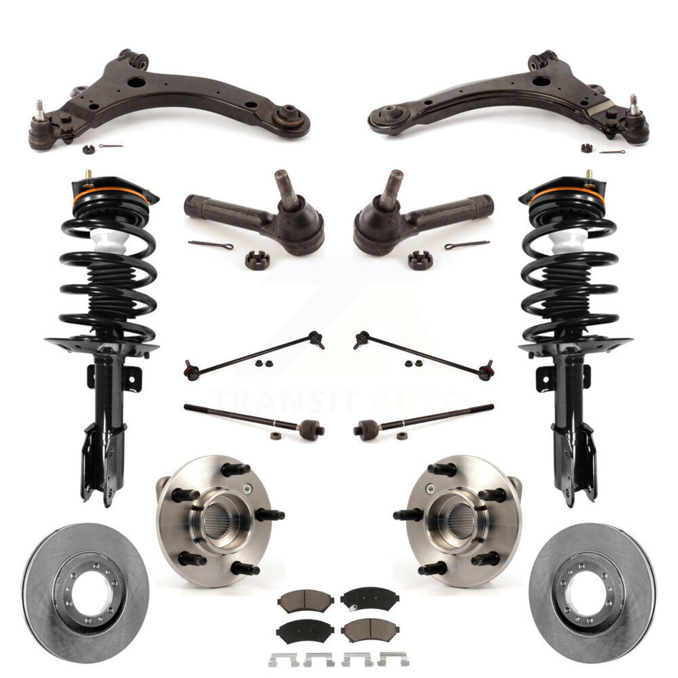 Front Disc Rotors Brake Pads Hub Bearings Control Arms Shock Assembly Suspension Link Kit (15Pc) For 2005 Pontiac Montana Base with FWD Non-ABS Excludes All Wheel Drive KM-100229