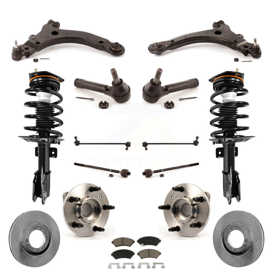 Front Disc Rotors Brake Pads Hub Bearings Control Arms Shock Assembly Suspension Link Kit (15Pc) For 2005 Pontiac Montana Base with FWD Non-ABS Excludes All Wheel Drive KM-100229