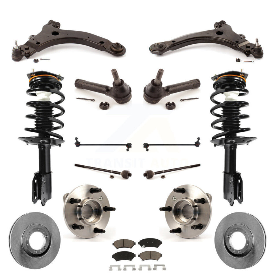 Front Disc Rotors Brake Pads Hub Bearings Assembly Control Arms Tie Rod End Shock Suspension Link Kit (15Pc) For 2005 Pontiac Montana Base with FWD Non-ABS KM-100230