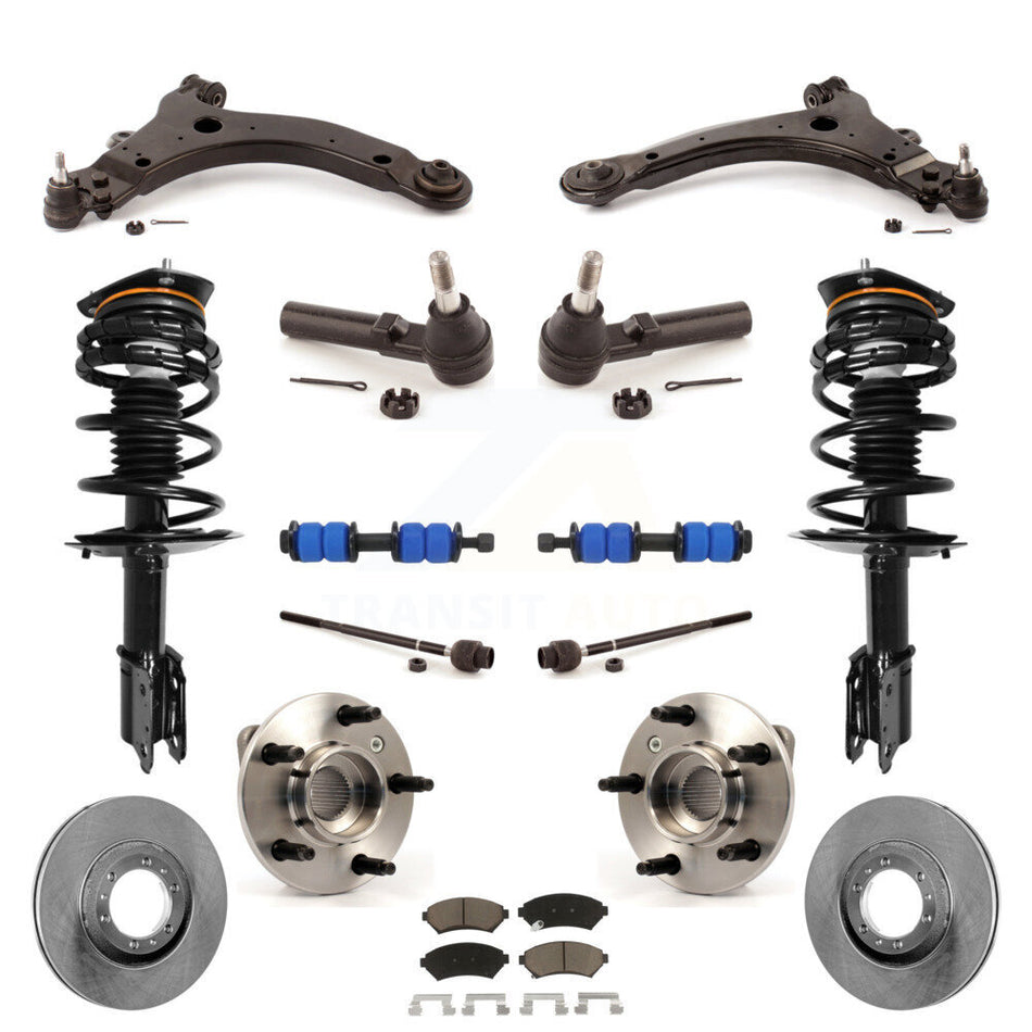 Front Disc Rotors Brake Pads Hub Bearings Control Arms Shock Assembly Suspension Link Kit (15Pc) For Buick Century Regal Excludes 17" 18" Wheels Police Taxi Models Non-ABS KM-100239
