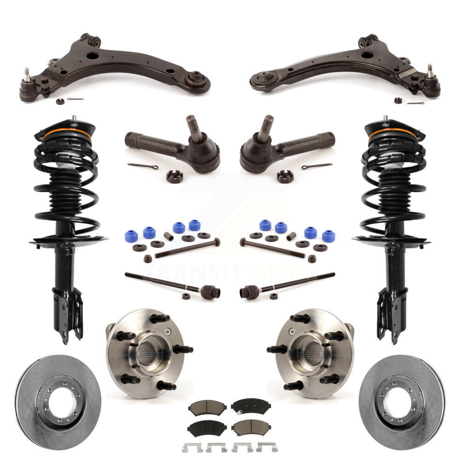 Front Disc Rotors Brake Pads Hub Bearings Control Arms Shock Assembly Suspension Link Kit (15Pc) For 2003 Pontiac Grand Prix Non-ABS Excludes 17" 18" Wheels Police Taxi Models KM-100243