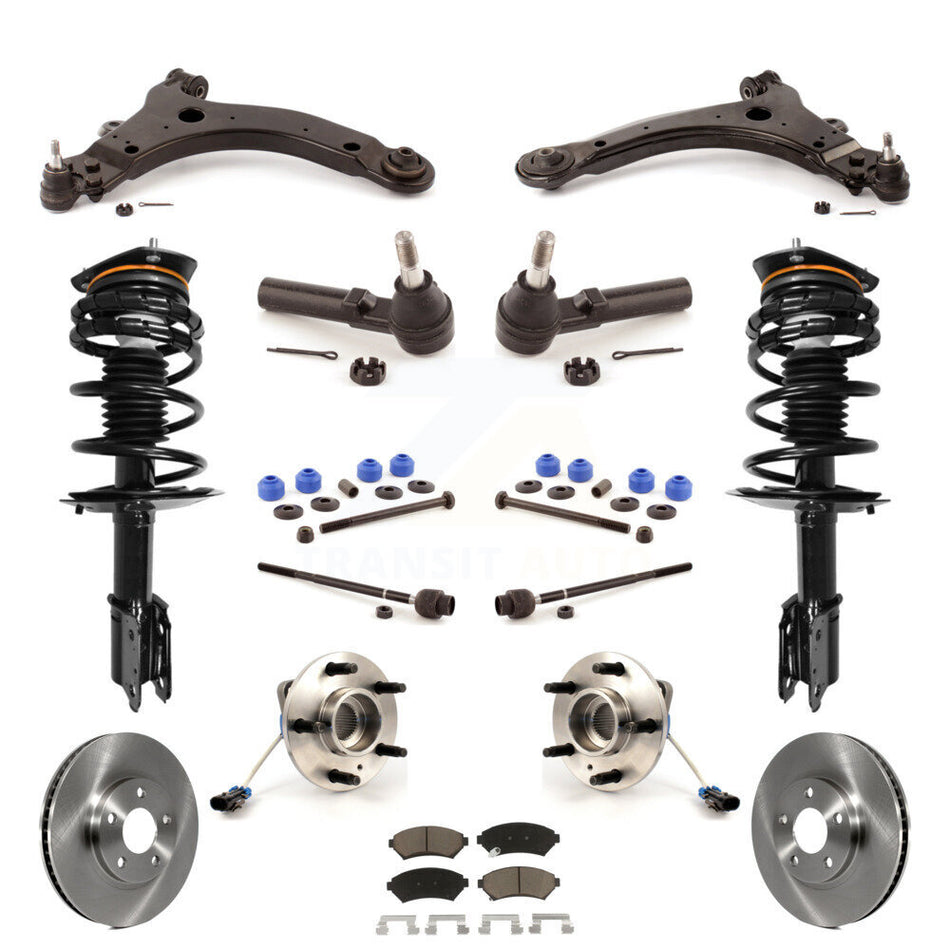 Front Disc Rotors Brake Pads Hub Bearings Control Arms Tie Rod Shock Assembly Suspension Link Kit (15Pc) For Chevrolet Monte Carlo Excludes 17" 18" Wheels Police Taxi Models KM-100245