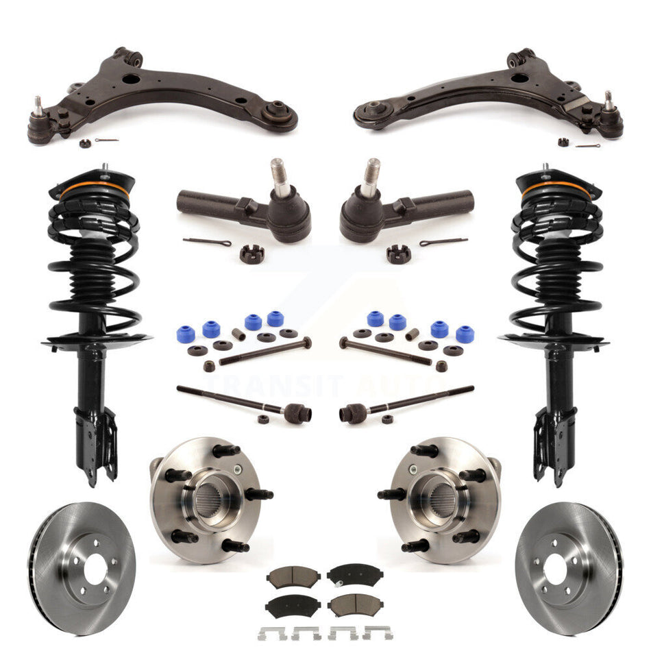 Front Disc Rotors Brake Pads Bearings Control Arms Shock Assembly Suspension Link Kit (15Pc) For 2003 Chevrolet Monte Carlo Non-ABS Excludes 17" 18" Wheels Police Taxi Models KM-100247
