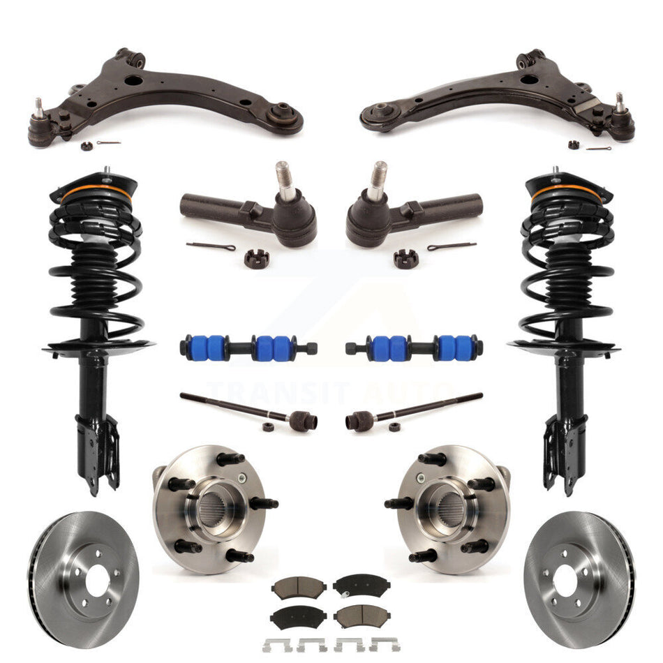 Front Disc Rotors Brake Pads Bearings Control Arms Shock Assembly Suspension Link Kit (15Pc) For 2003 Chevrolet Monte Carlo Non-ABS Excludes 17" 18" Wheels Police Taxi Models KM-100247