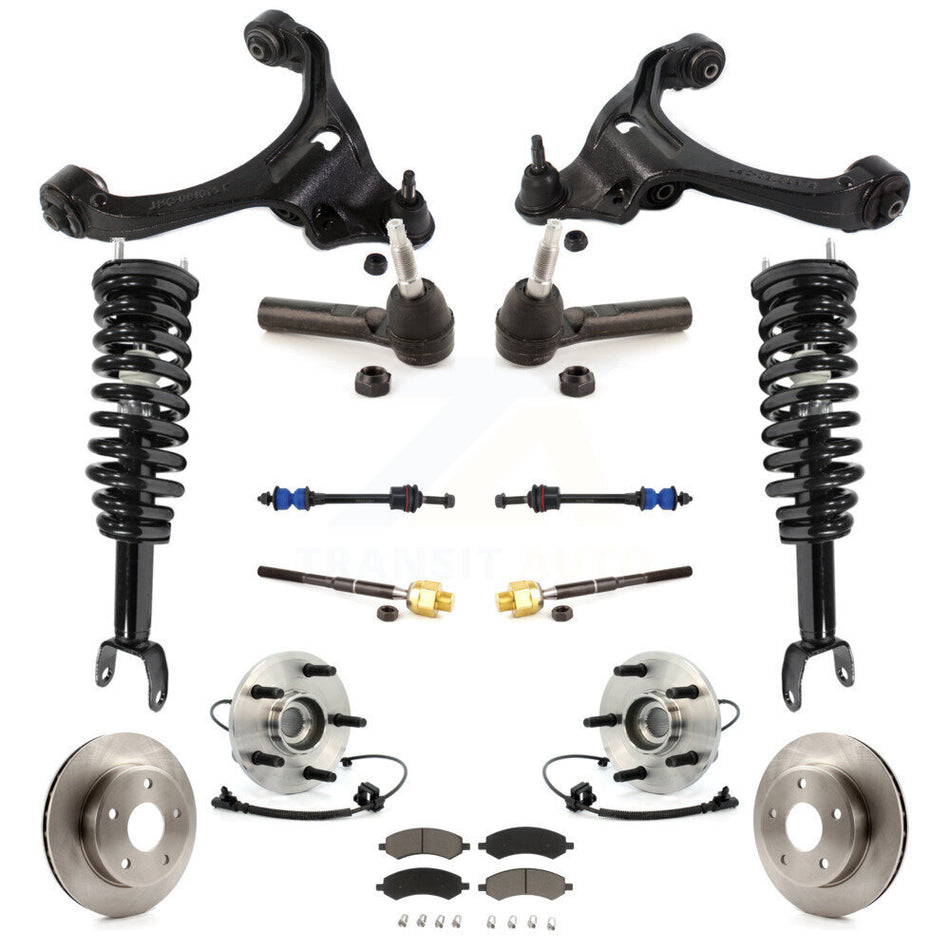 Front Disc Rotors Brake Pads Bearings Arms Shock Assembly Suspension Kit (15Pc) For Dodge Dakota Mitsubishi Raider Excludes Rear Wheel Drive TRX Lift Kits 4WD with 4-Wheel ABS KM-100250
