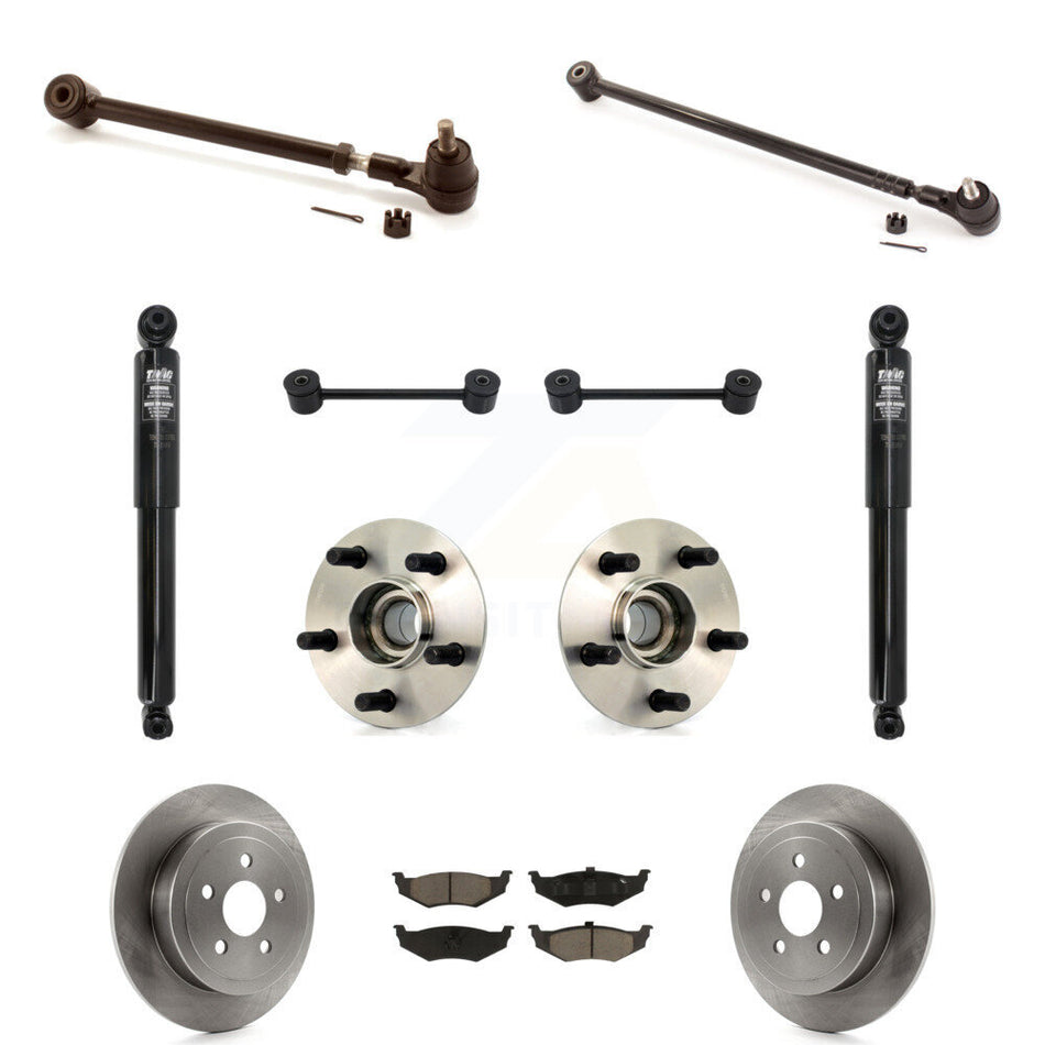 Rear Disc Rotors Brake Pads Hub Bearings Assembly Control Arms Tie Rod End Shock Suspension Link Kit (11Pc) For 2008-2010 Chrysler PT Cruiser KM-100272