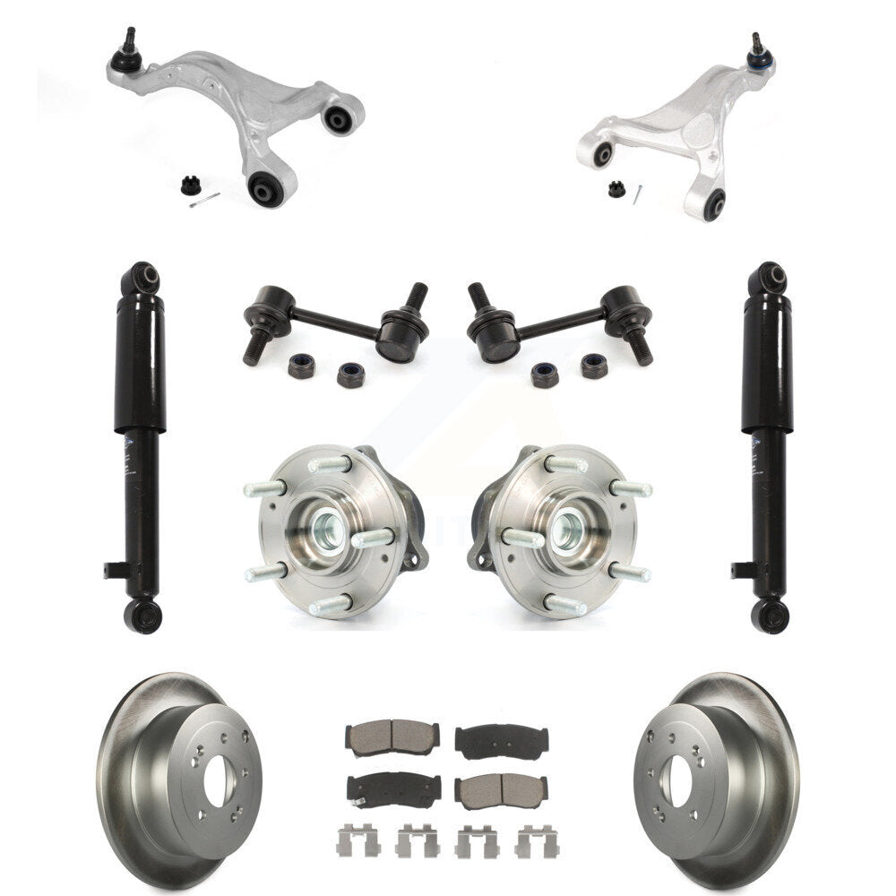 Rear Disc Rotor Brake Pad Bearing Suspension Kit (11Pc) For 2007-2009 Hyundai Santa Fe FWD KM-100334