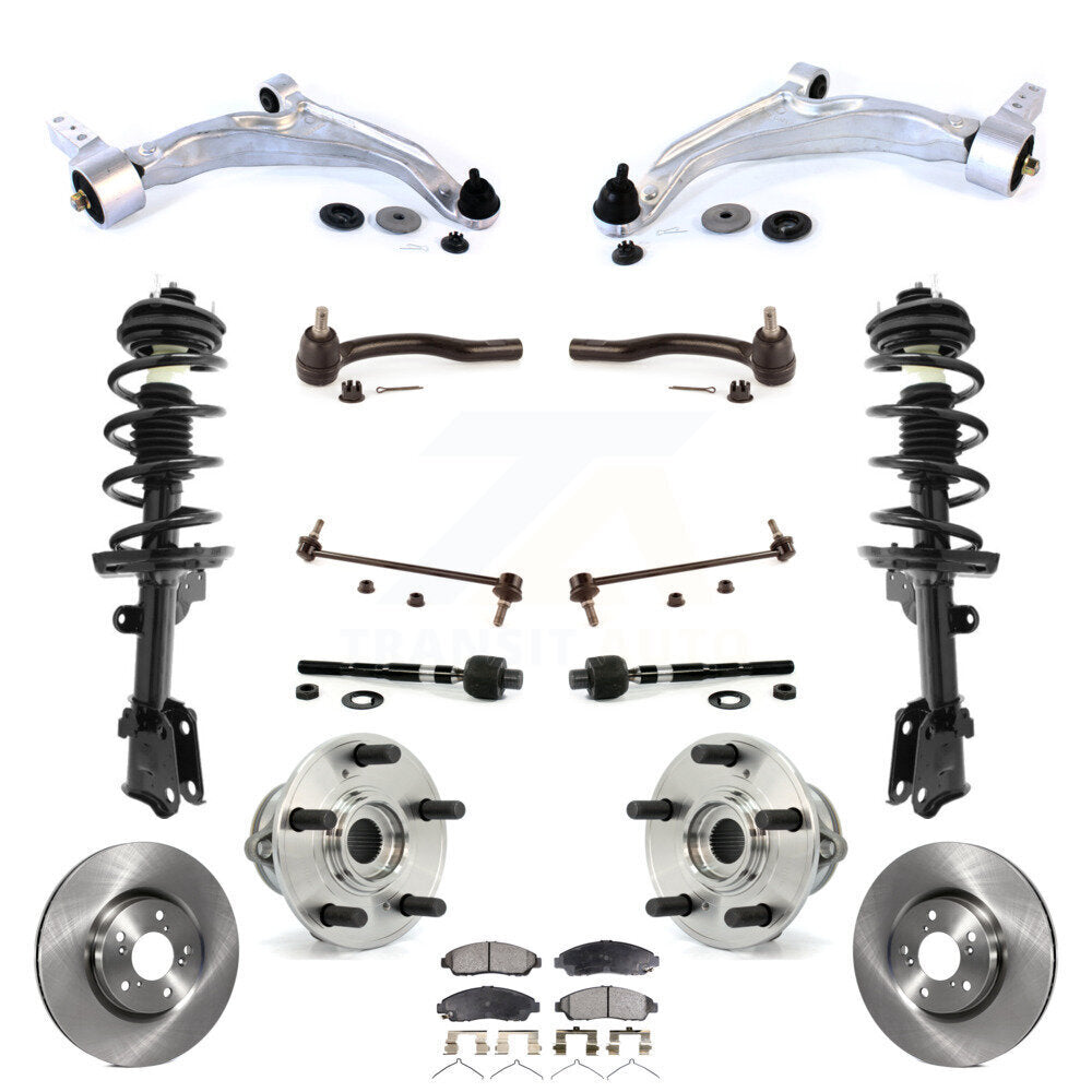 Front Disc Rotors Brake Pads Bearing Shock Suspension Kit (15Pc) For 2009-2015 Honda Pilot KM-100392