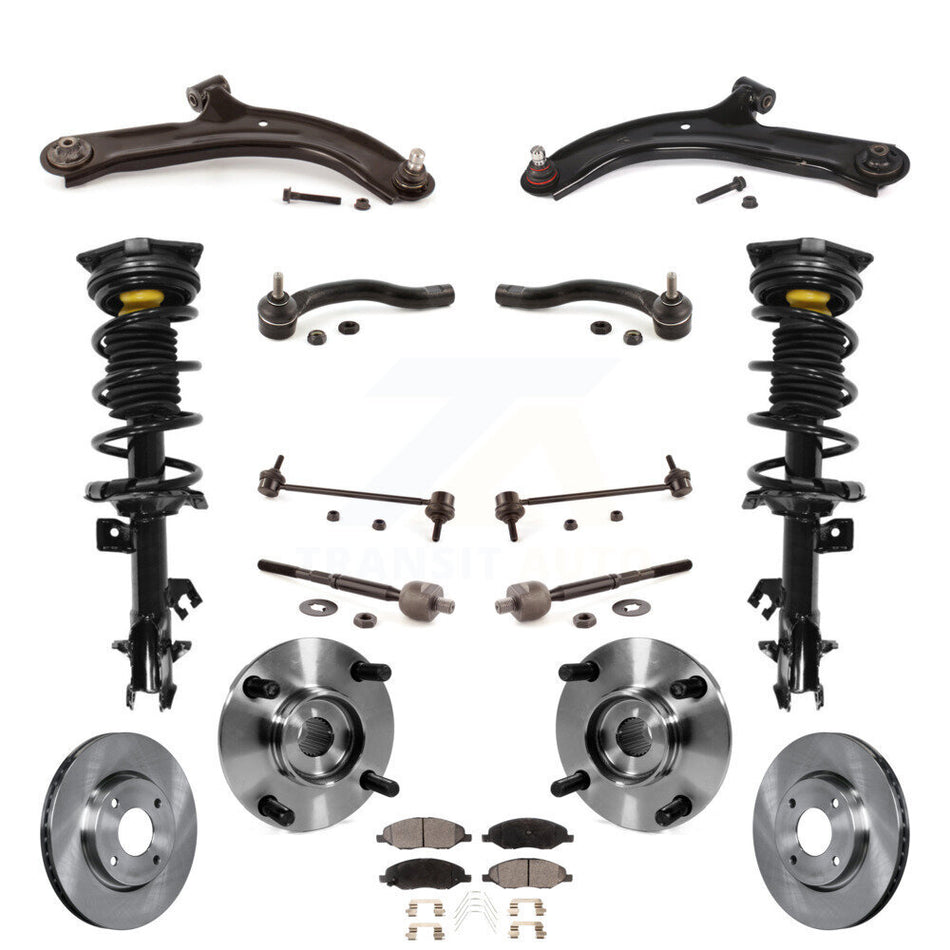 Front Disc Rotors Brake Pads Bearing Shock Assembly Suspension Kit (15Pc) For Nissan Versa KM-100398