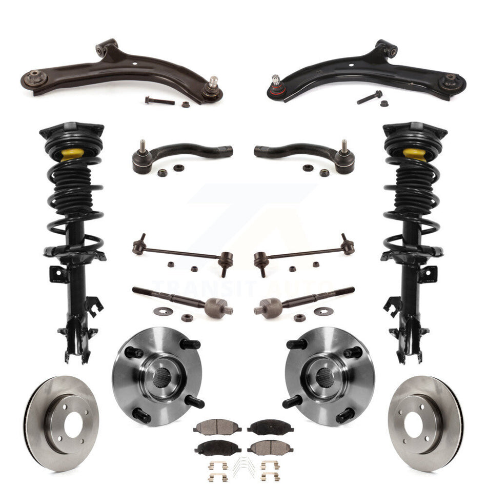 Front Disc Rotors Brake Pads Bearing Shock Assembly Suspension Kit (15Pc) For Nissan Versa KM-100399