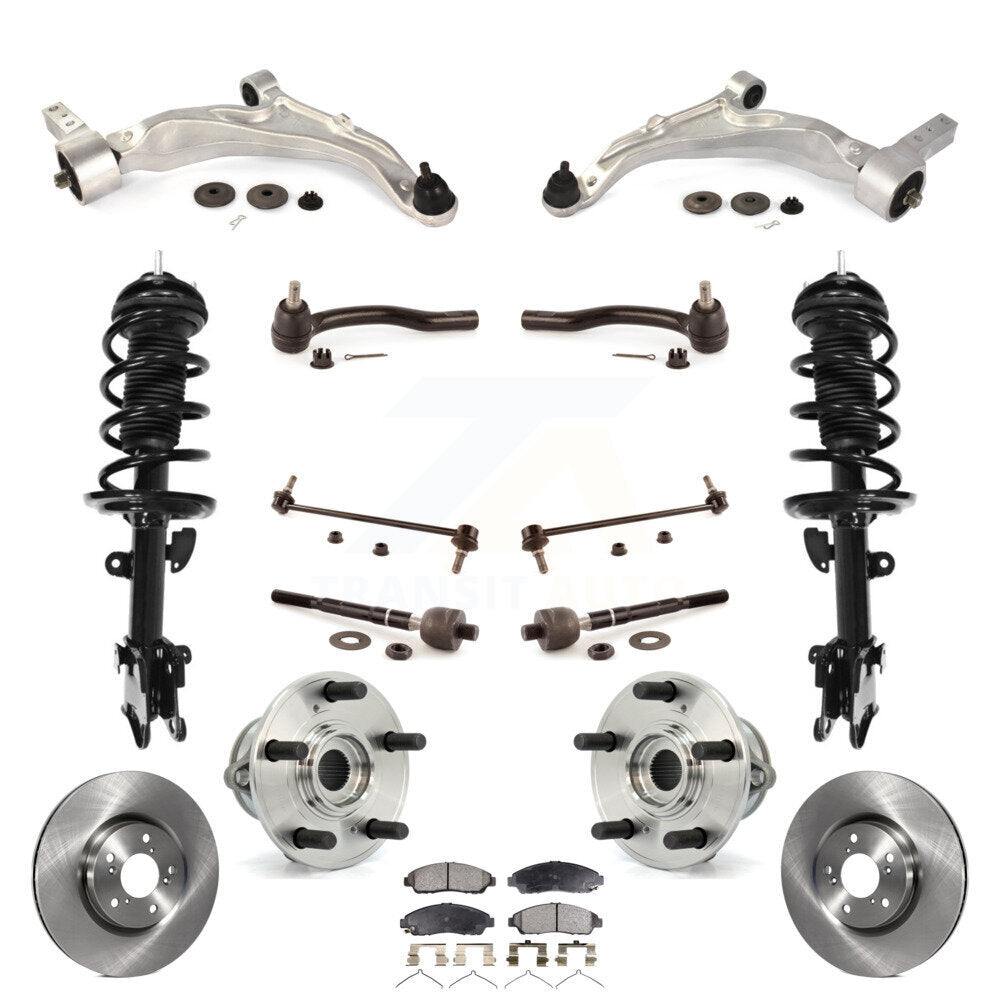 Front Disc Rotor Brake Pad Bearing Arms Shock Assembly Suspension Kit (15Pc) For Acura MDX KM-100401