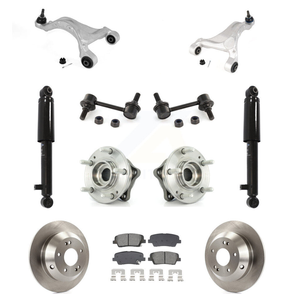 Rear Rotor Semi-Metallic Pads Hub Bearing Shock Upper Control Arm & Link Kit (11Pc) For Fe KM-100407