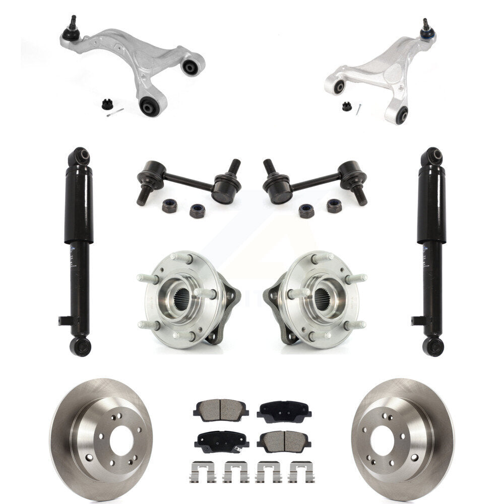 Rear Rotor Ceramic Pads Hub Bearing Shock Upper Control Arm & Link Kit (11Pc) For Hyundai KM-100409